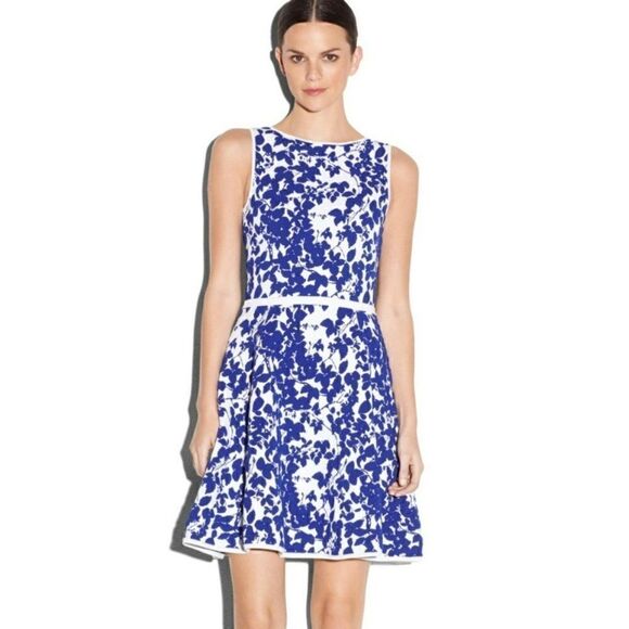 Milly Blue Midnight Floral Flare Dress Sleeveless Stretchy Mini Medium - Picture 1 of 11